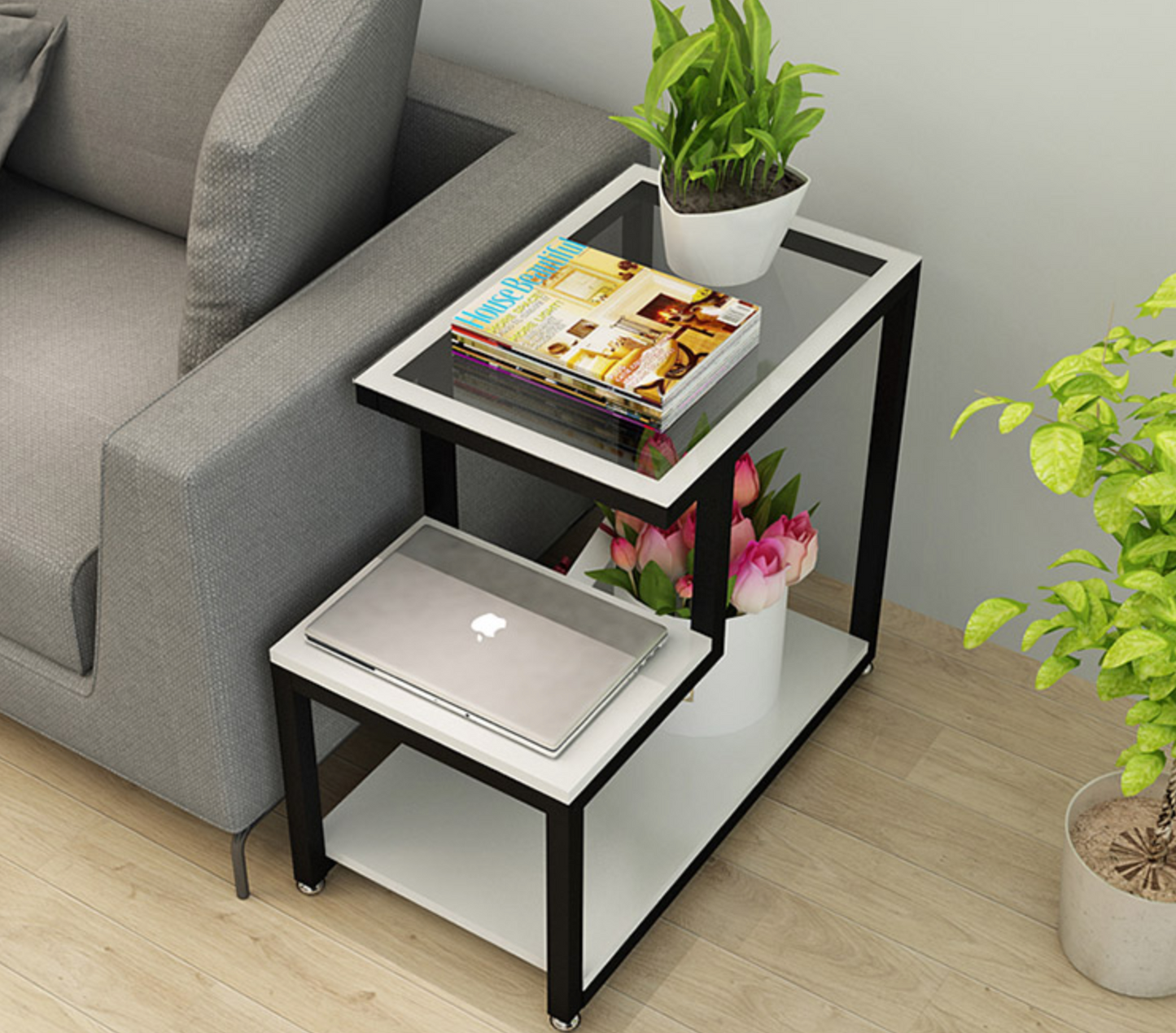 HENRIK Contemporary Glass Top Side Table