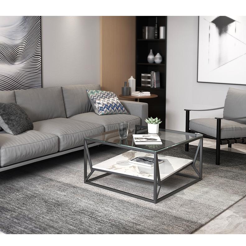 CHIARA Modern Industrial Glass Top Coffee Table