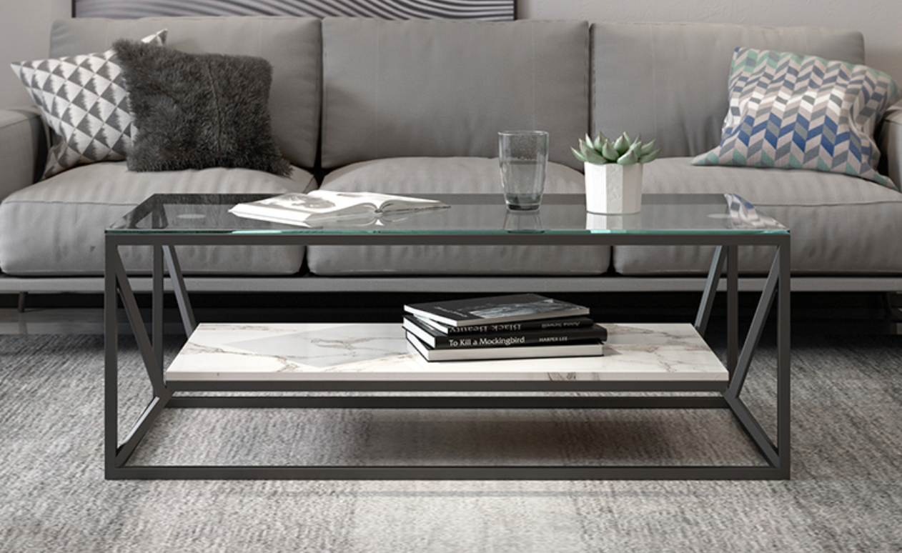 CHIARA Modern Industrial Glass Top Coffee Table