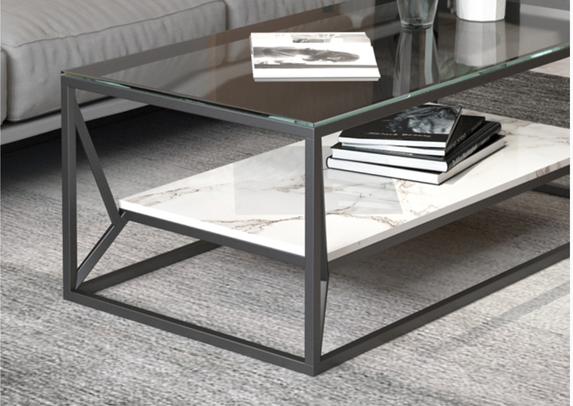 CHIARA Modern Industrial Glass Top Coffee Table