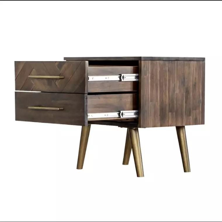 LEAH Herringbone Acacia Solid Wood Bedside Table