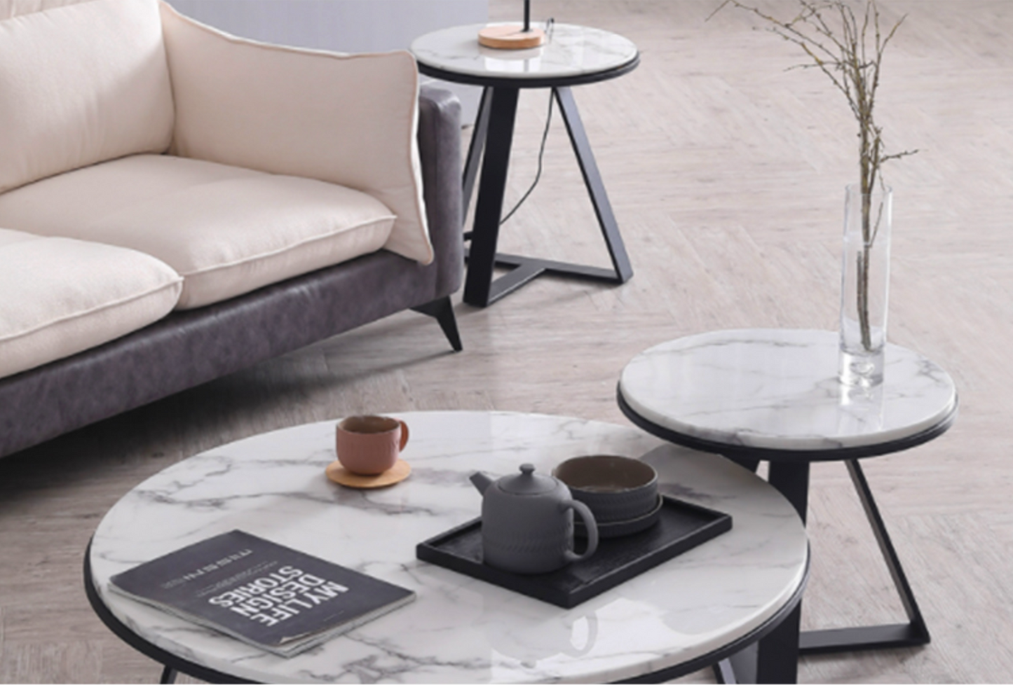 ELEANOR Round Marble Coffee Table Set