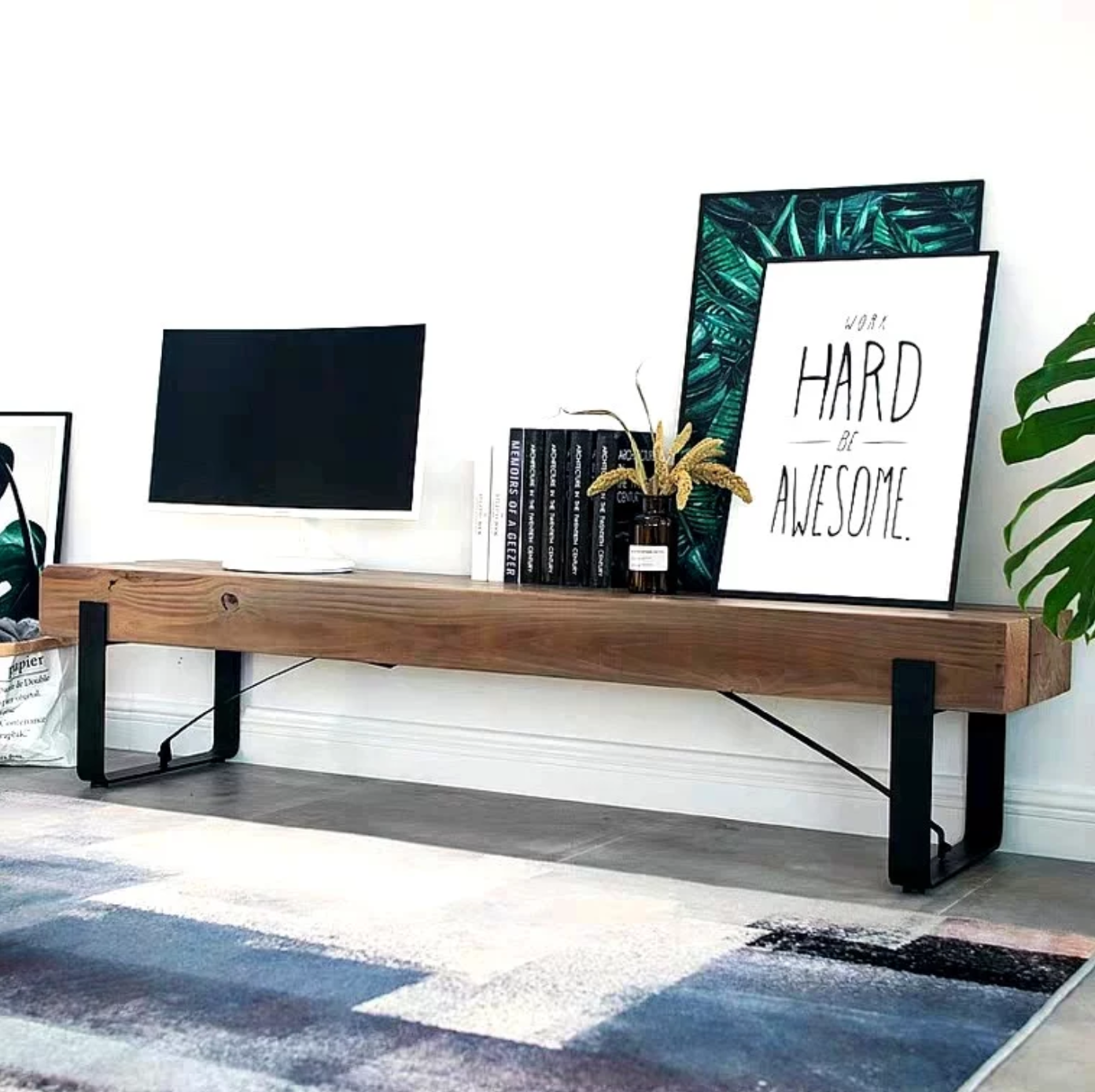 VIOLET Modern Industrial Solid Wood Bench / Display Shelf