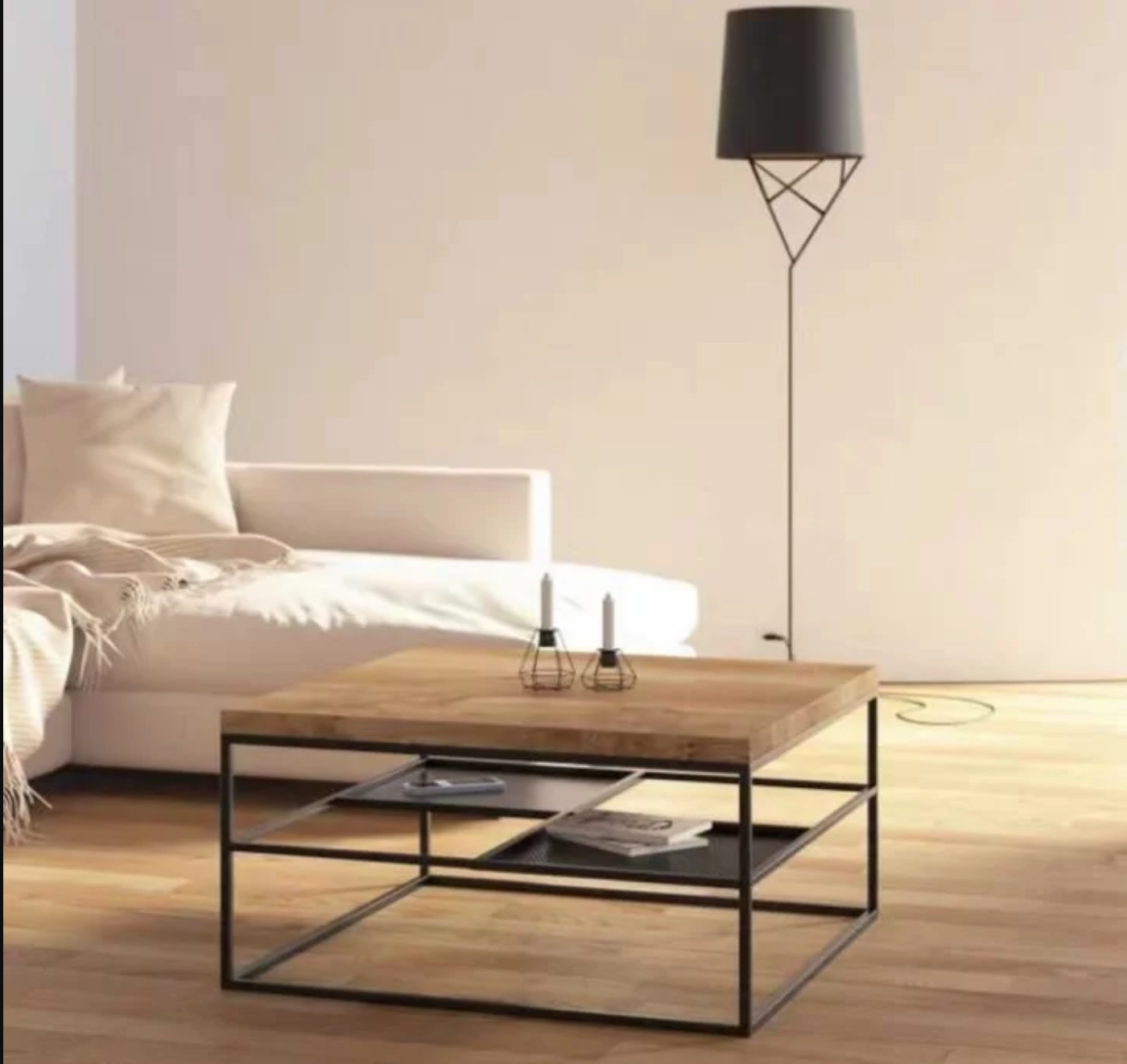 SAVANNAH Modern Industrial Mixed Element Wood Coffee Table