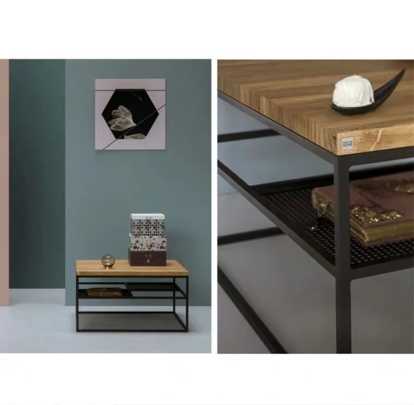 SAVANNAH Modern Industrial Mixed Element Wood Coffee Table