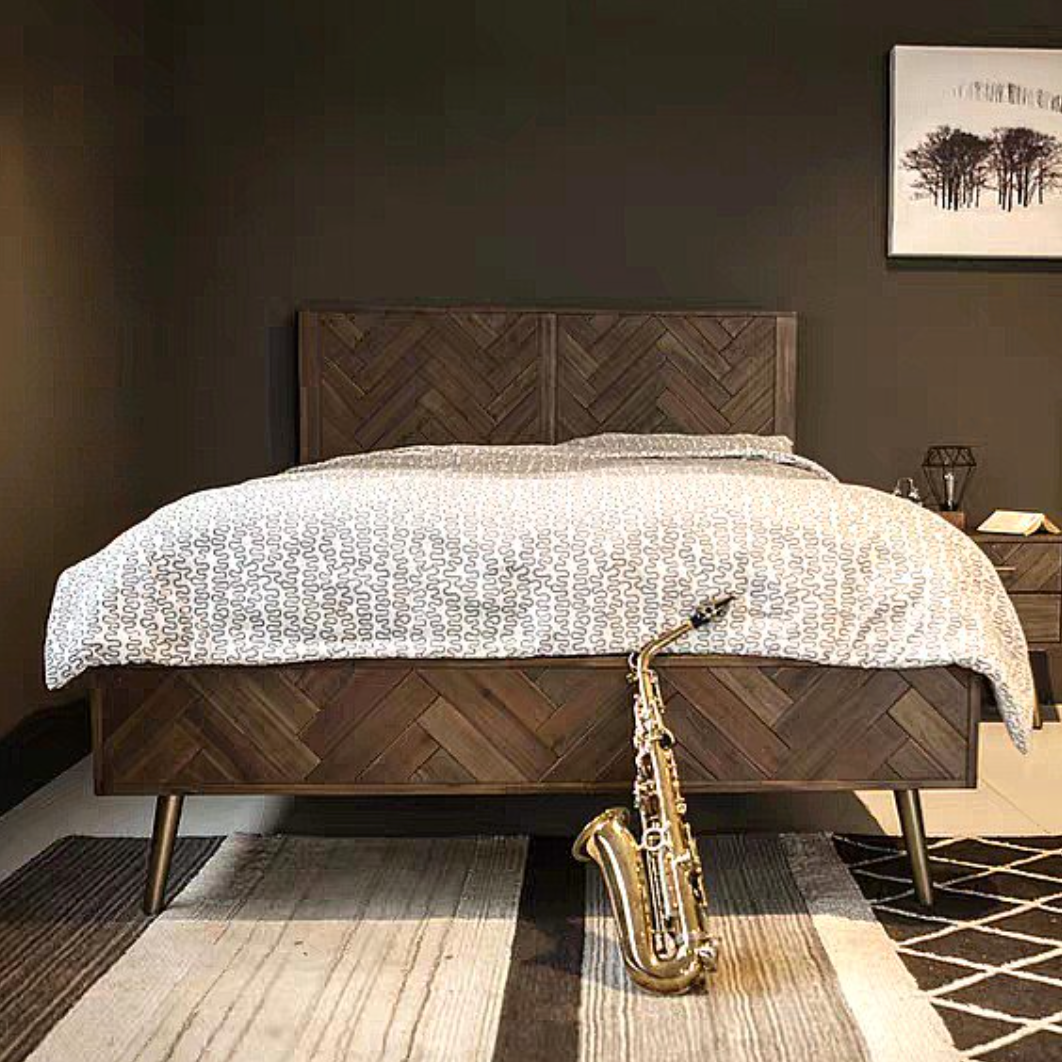 CORA Acacia Wood Herringbone Bedframe Design