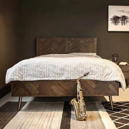 CORA Acacia Wood Herringbone Bedframe Design