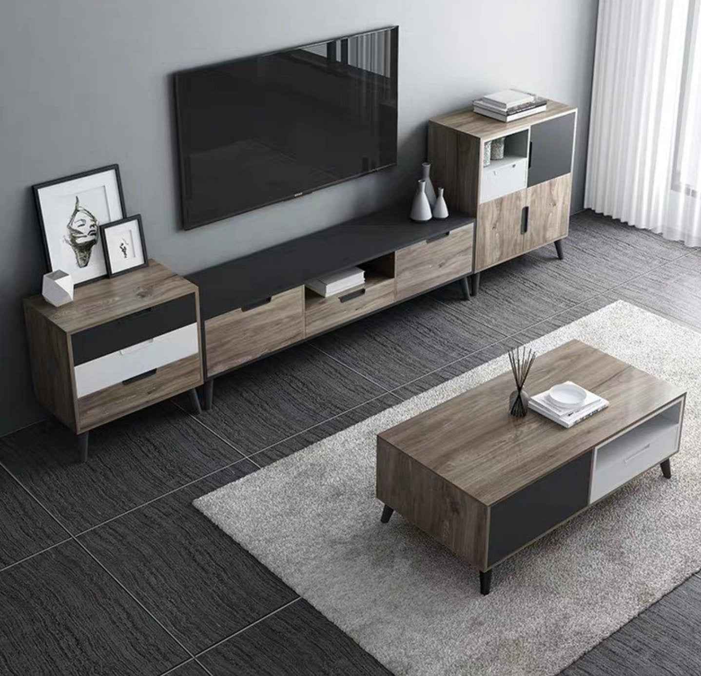 Catalina Industrial Red Oak TV Console / Coffee Table