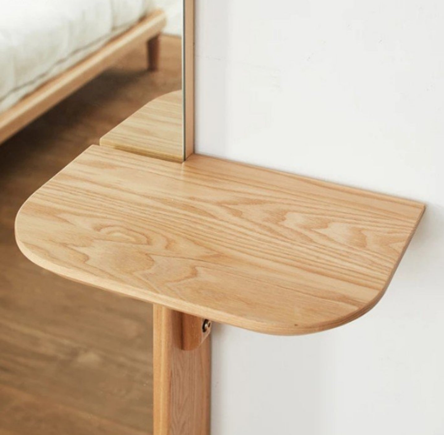 KAMILA Minimalist Solid Oak Wall Mirror Shelf Standing