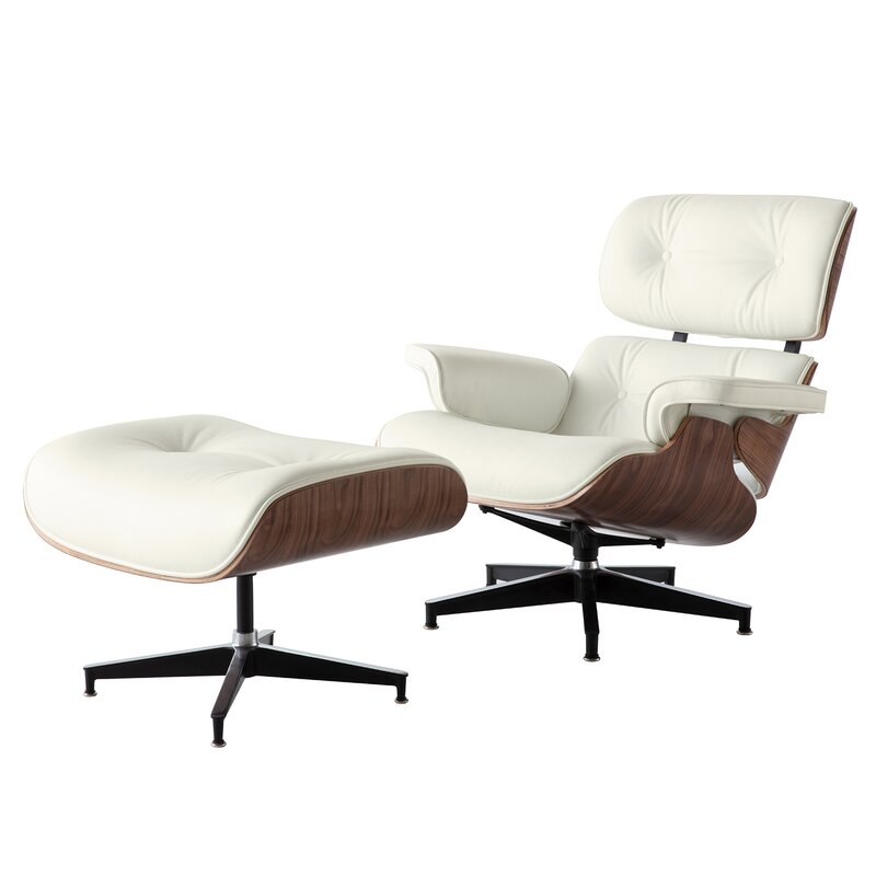 Nathalie Leather Chaise Lounge Chair with Ottoman