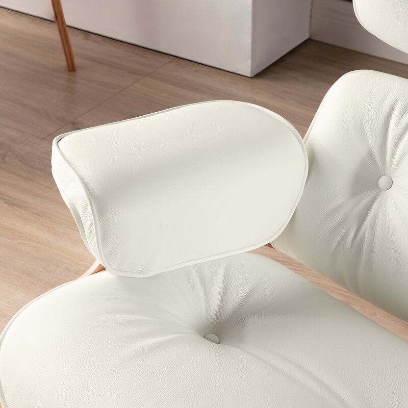 Nathalie Leather Chaise Lounge Chair with Ottoman