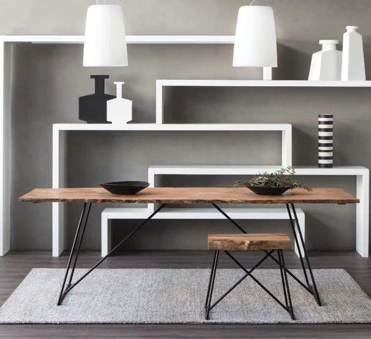 ANA Modern Industrial Ultra Slim Solid Wood Dining Table, Writing Desk