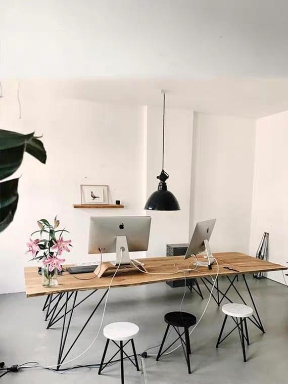 ANA Modern Industrial Ultra Slim Solid Wood Dining Table, Writing Desk