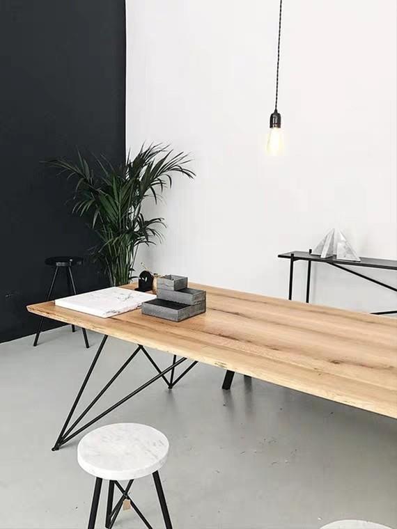 ANA Modern Industrial Ultra Slim Solid Wood Dining Table, Writing Desk