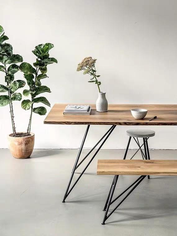 ANA Modern Industrial Ultra Slim Solid Wood Dining Table, Writing Desk