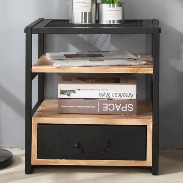 NOELLE Modern Industrial Solid Wood Bedside Table Lamp Stand