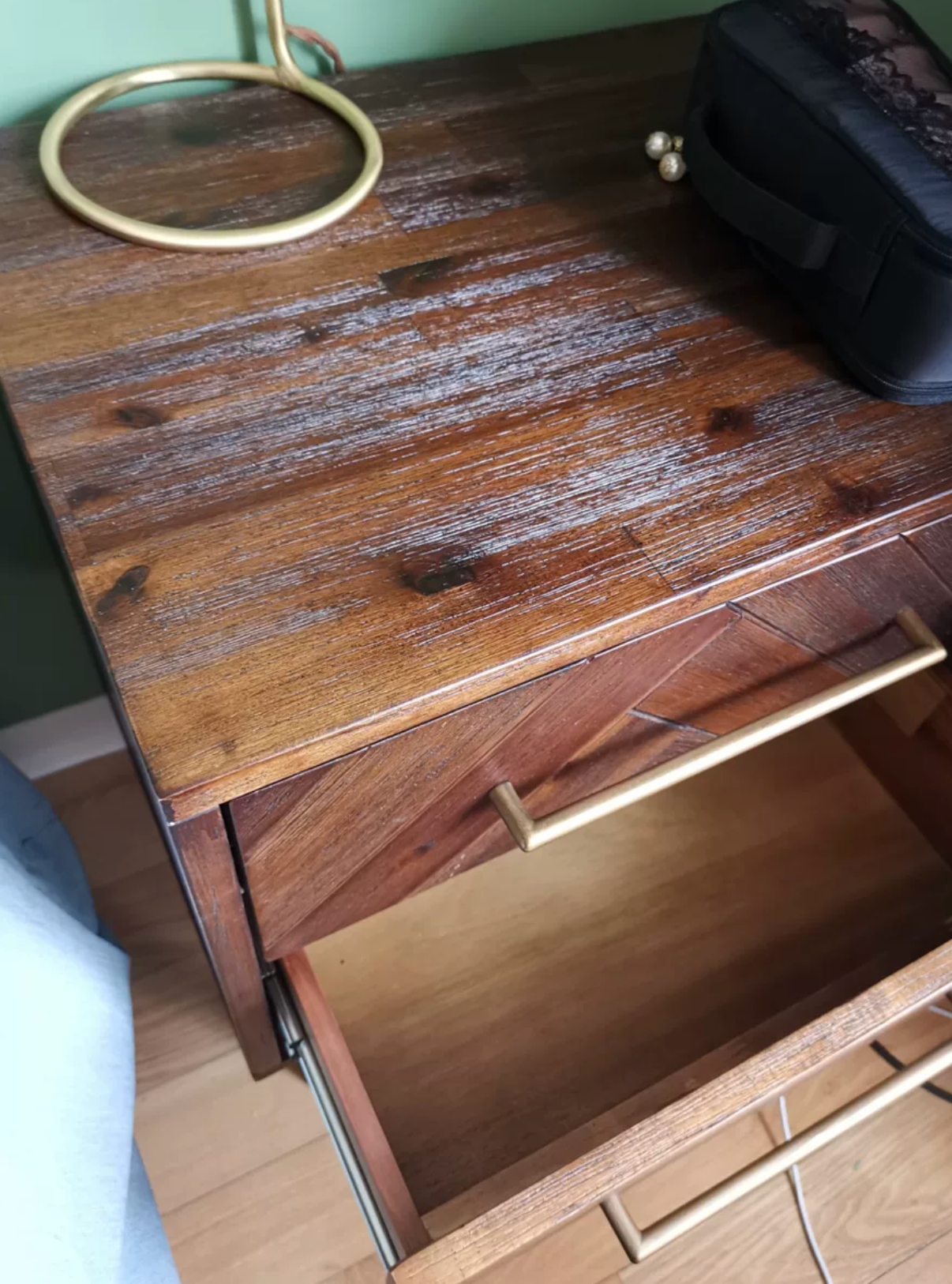LEAH Herringbone Acacia Solid Wood Bedside Table