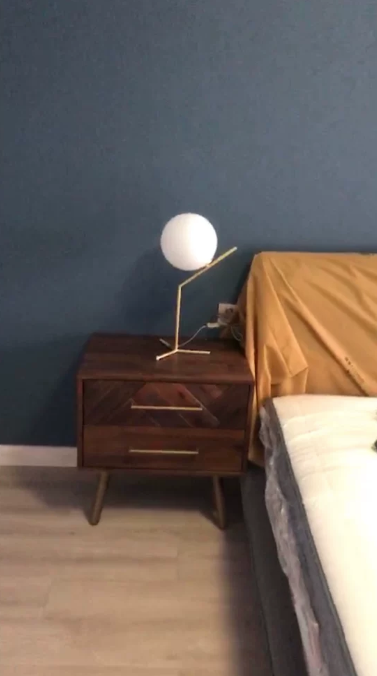 LEAH Herringbone Acacia Solid Wood Bedside Table