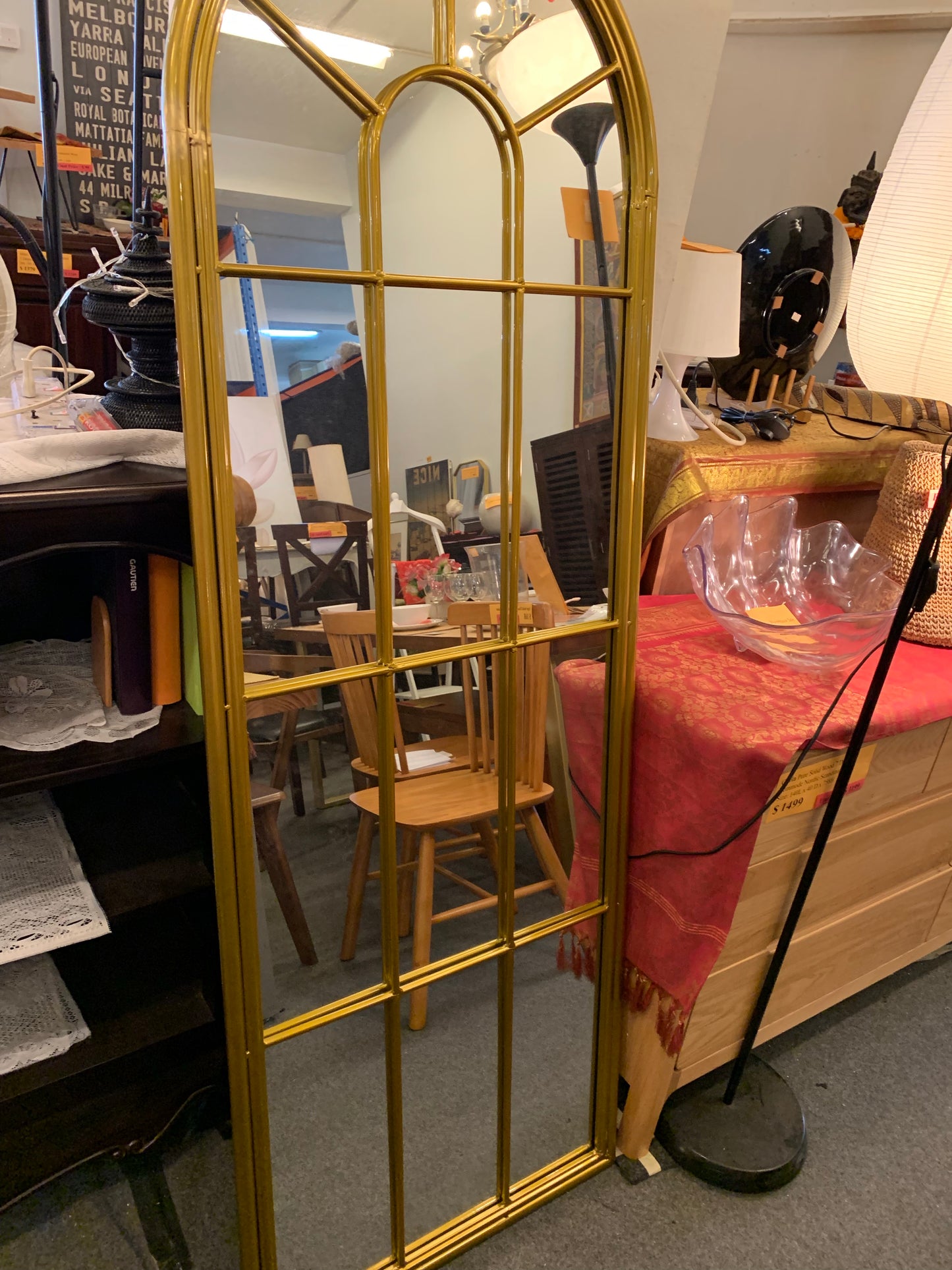 LILIAN Vintage Arched Window Mirror As Is