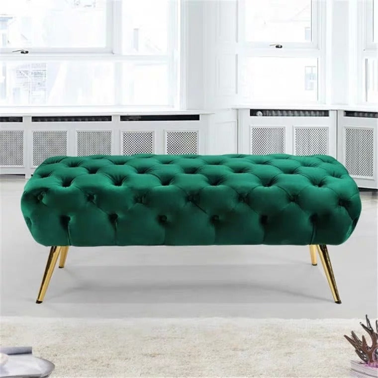 ANNABELLE Velvet Tufted Button Ottoman Bench Stool