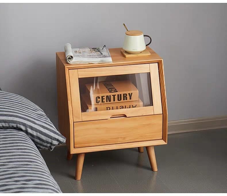 PRESLEY Rustic Pine Wood Bedside Table Night Stand