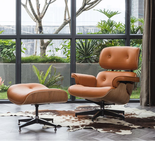 RILEY Modern Leather Armchair with Ottoman