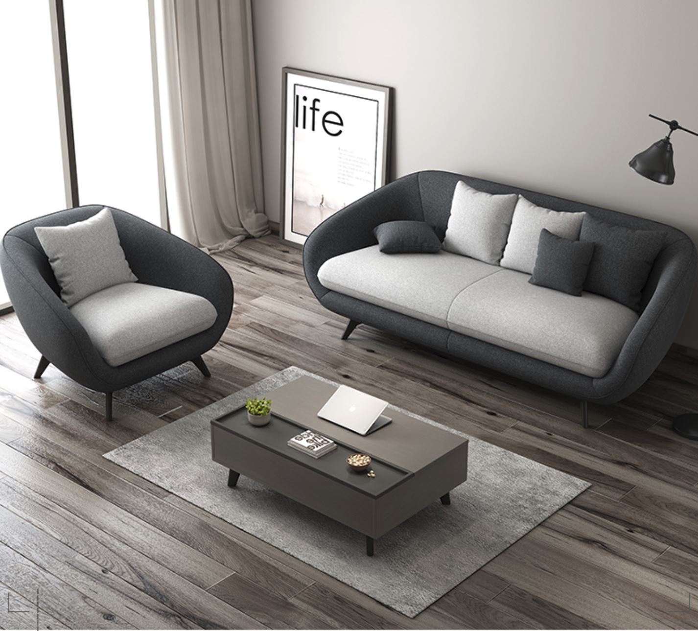 LLONA Modern and Contemporary Fabric Nordic Style Sofa