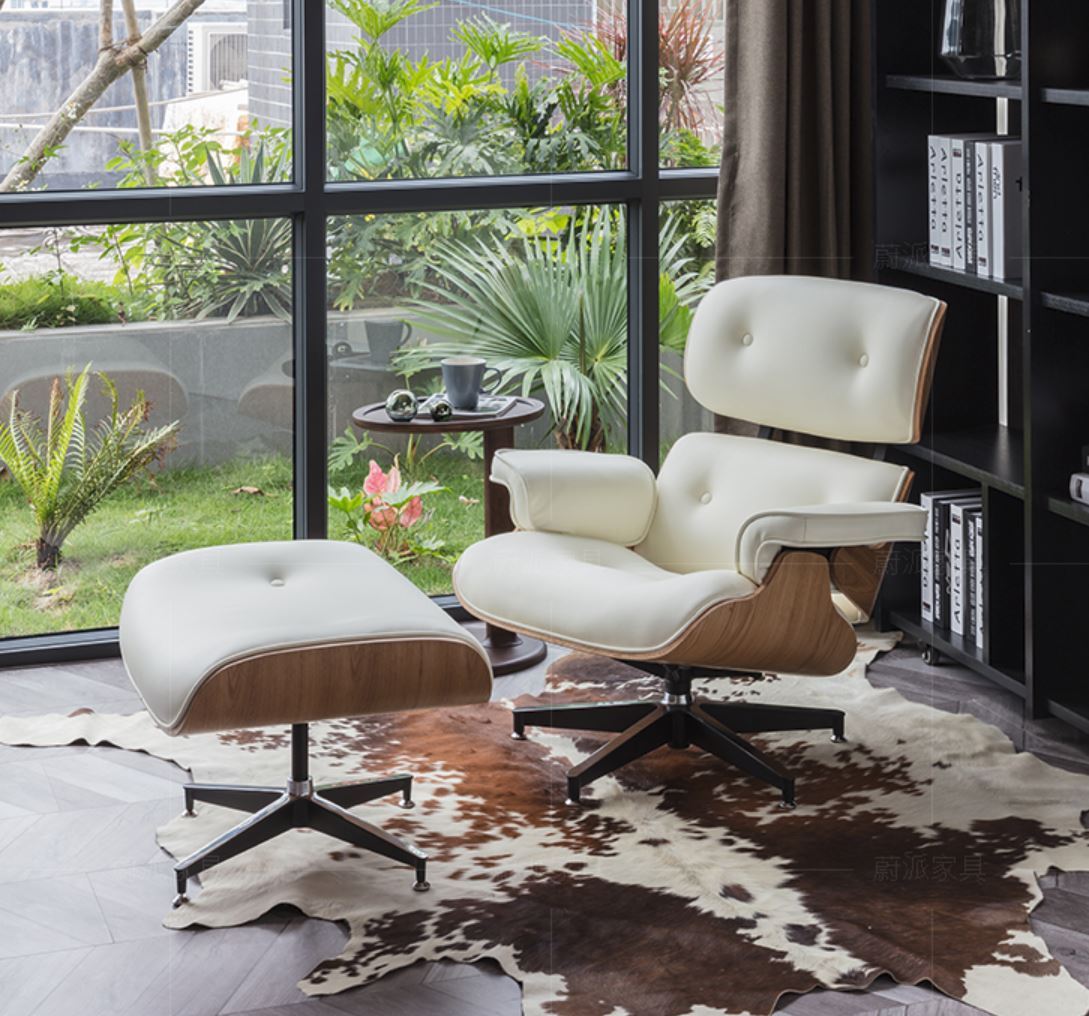 RILEY Modern Leather Armchair with Ottoman