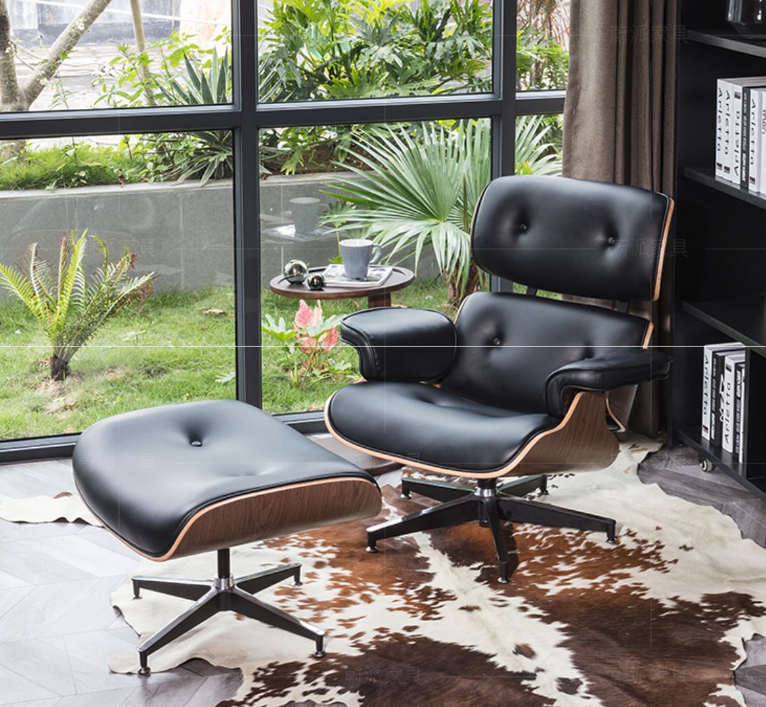 RILEY Modern Leather Armchair with Ottoman