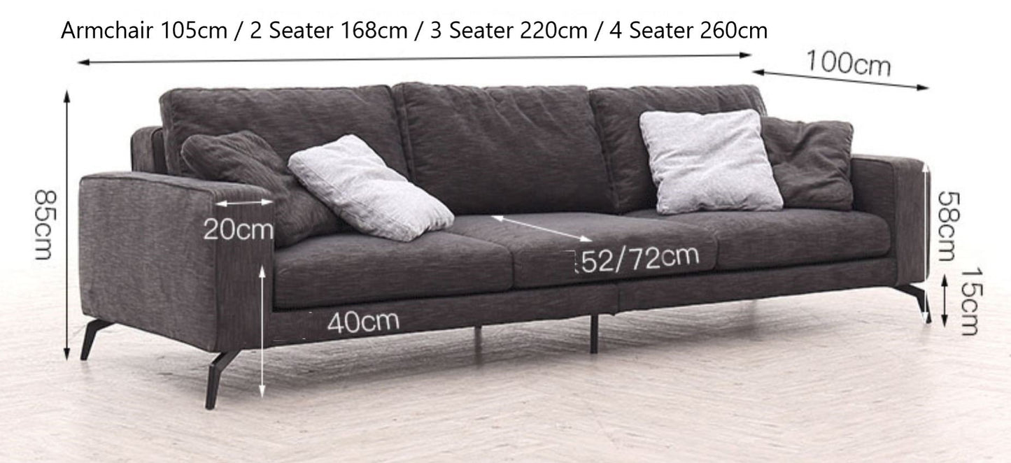 BENCE Modern Fabric Sofa with Stilt Legs Design