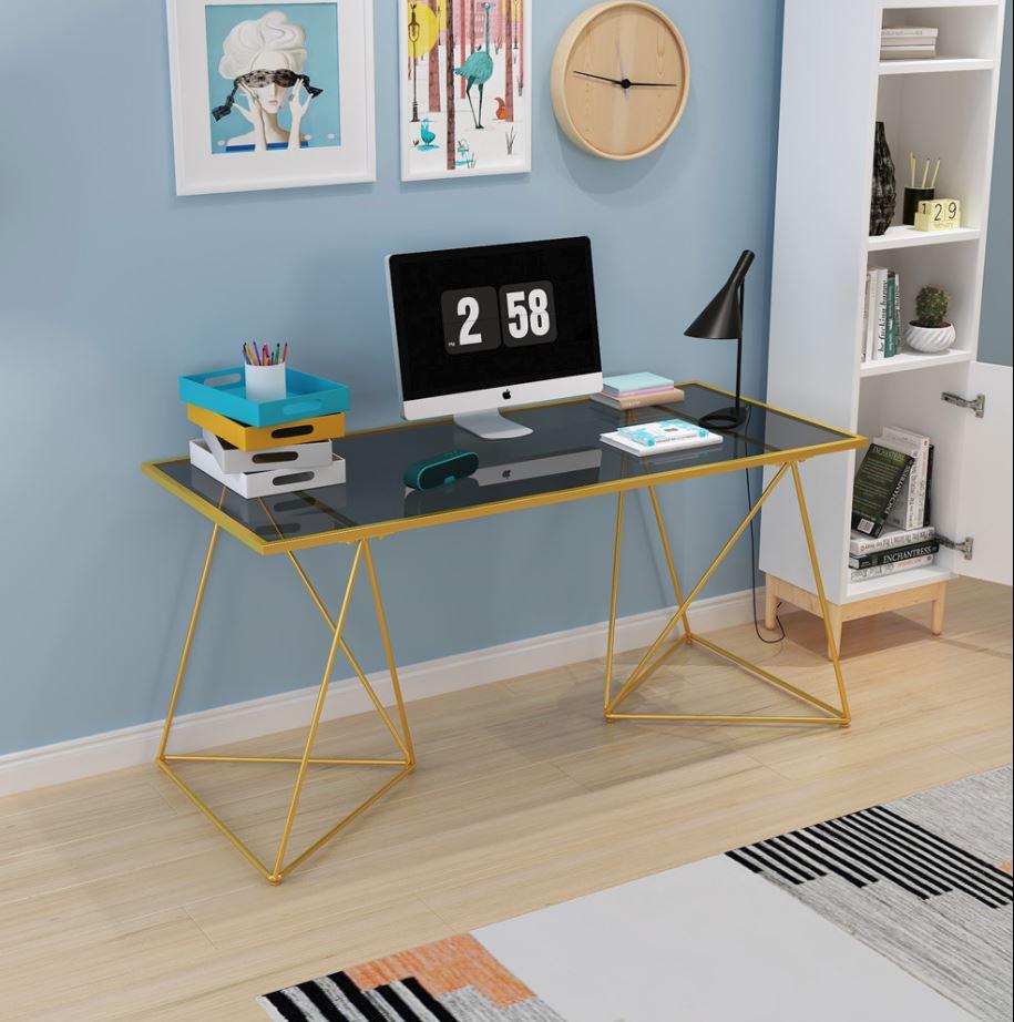 ELEANOR Tempered Glass Wire Frame Writing Office Table