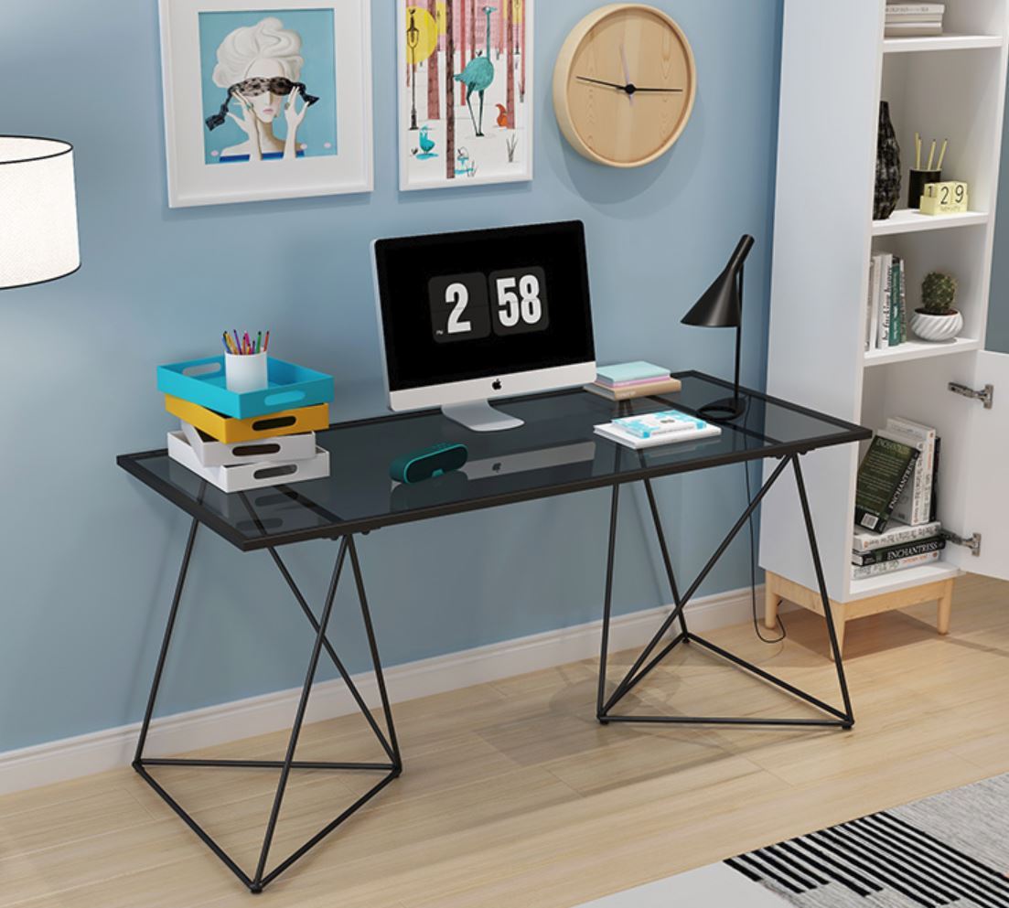 ELEANOR Tempered Glass Wire Frame Writing Office Table