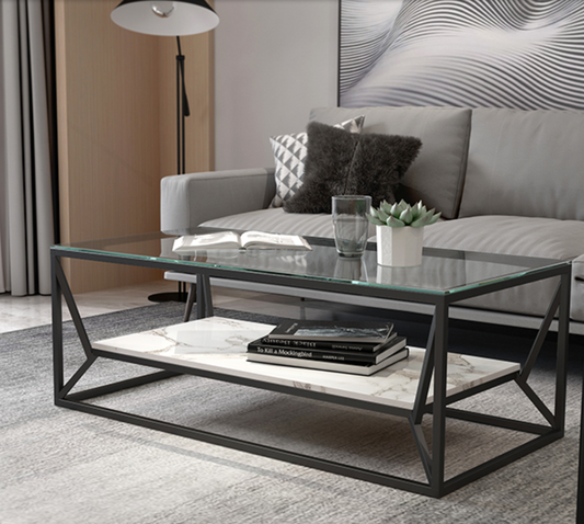 CHIARA Modern Industrial Glass Top Coffee Table