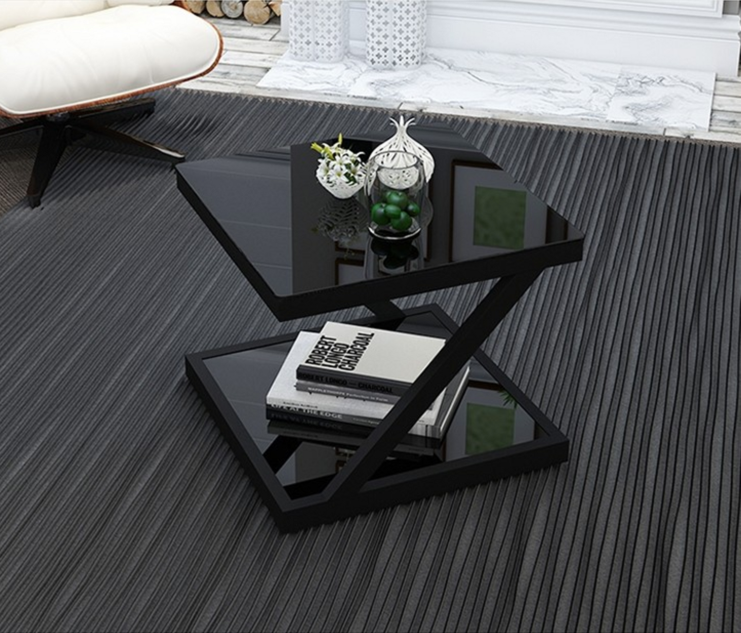 MADELYN Contemporary Z Design Tempered Glass Top Side Table