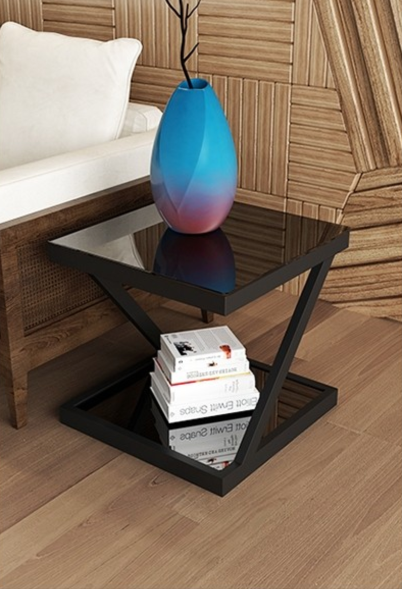 MADELYN Contemporary Z Design Tempered Glass Top Side Table