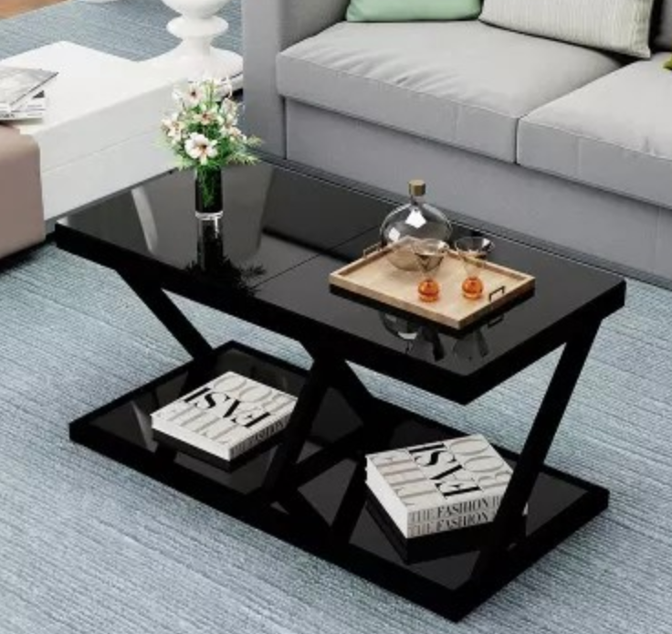 MADELYN Contemporary Z Design Tempered Glass Top Side Table