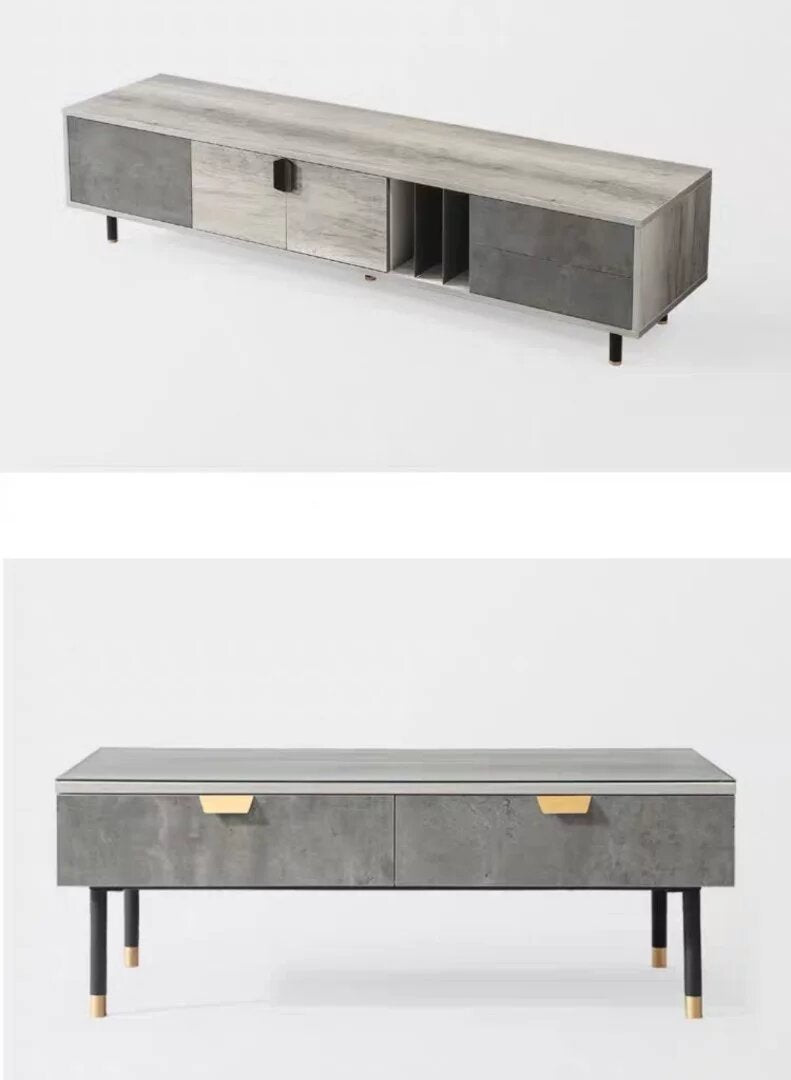AURORA Industrial Cement Screed TV Console + Coffee Table