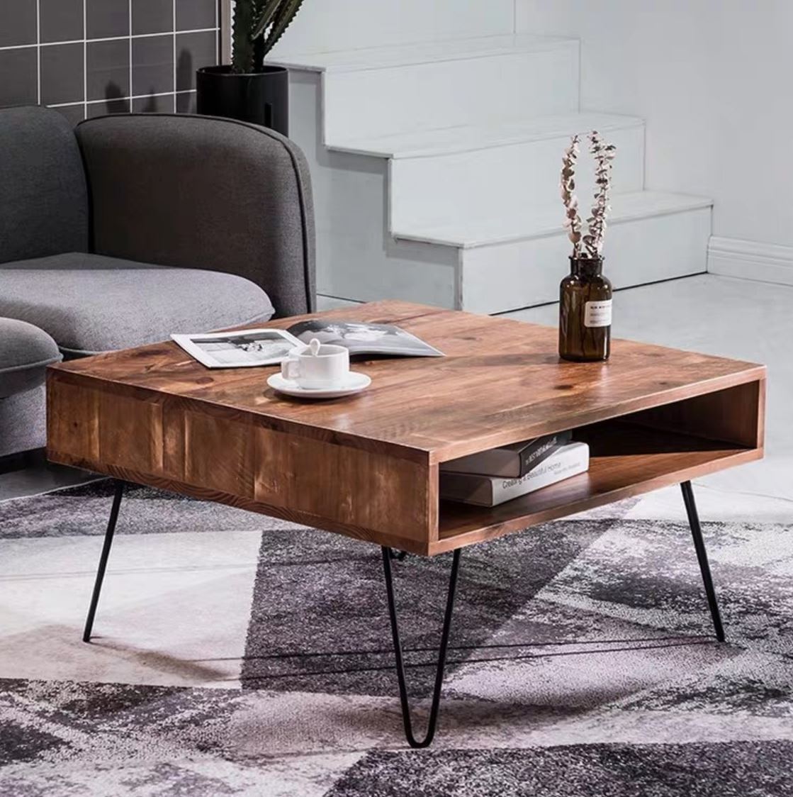 SAGE Modern Rustic Industrial Solid Wood Coffee Table