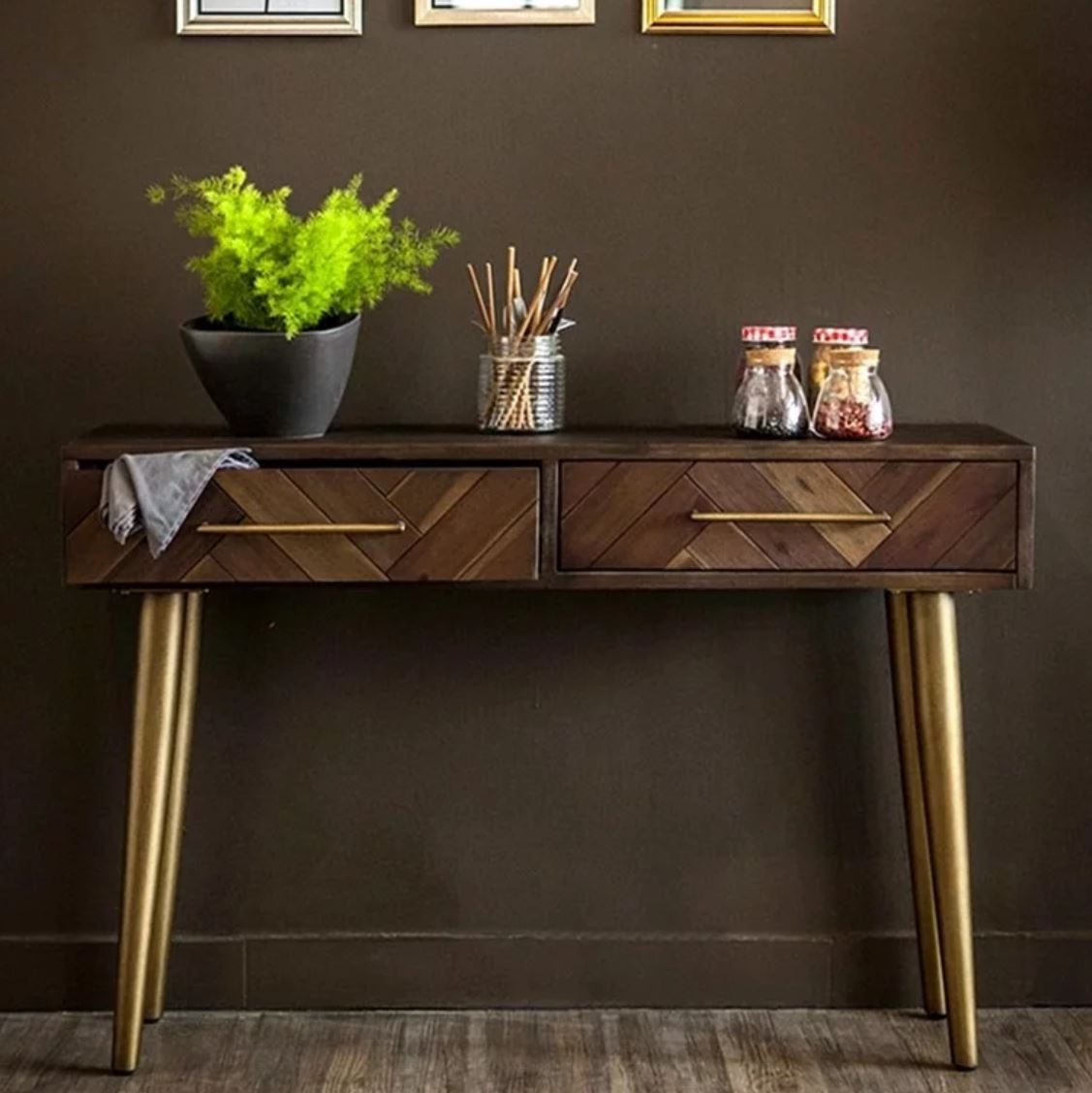 MIDAS Herringbone Solid Wood Hallway Console