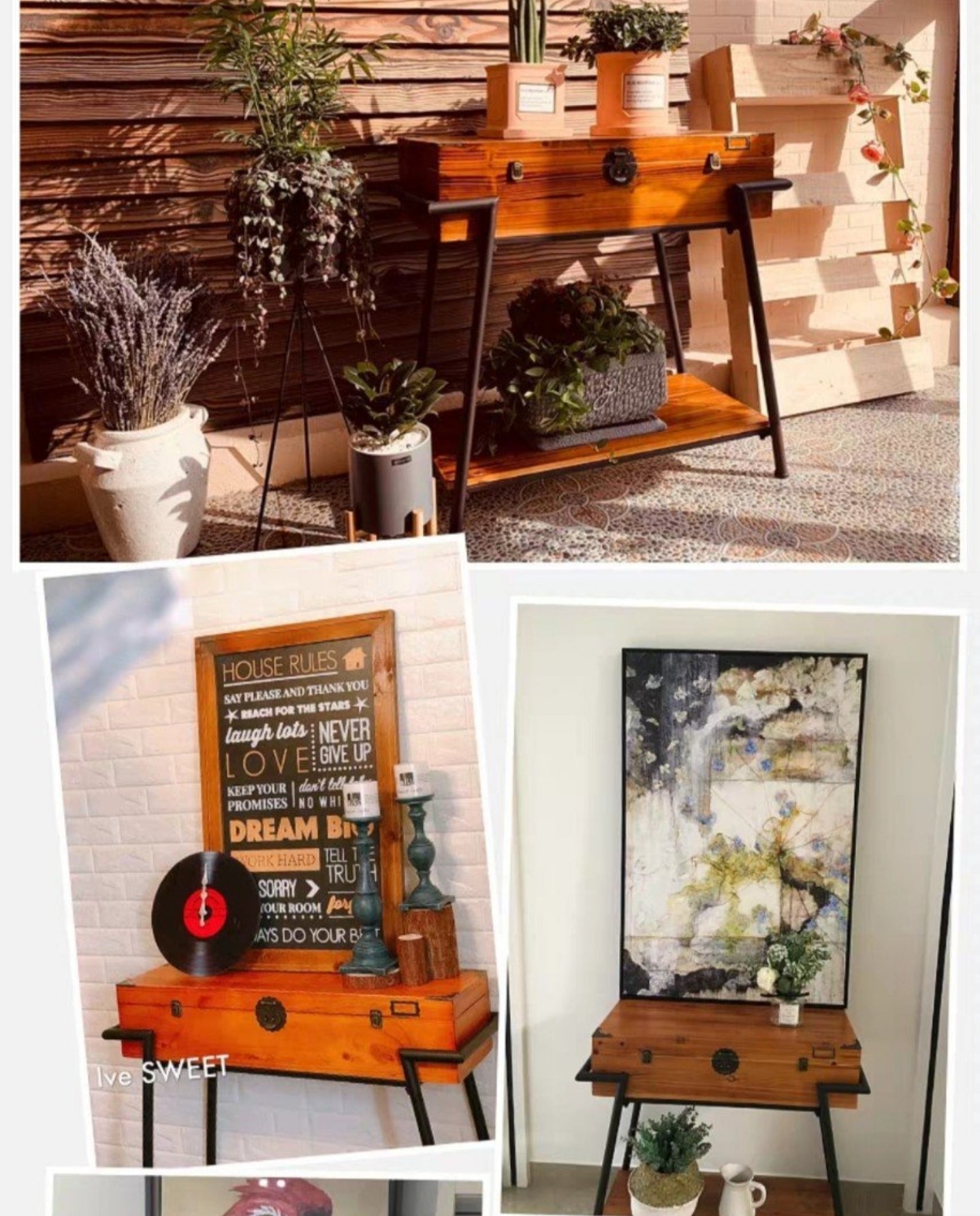 AMY Rustic Reclaimed Wood Hallway Console Sofa Table