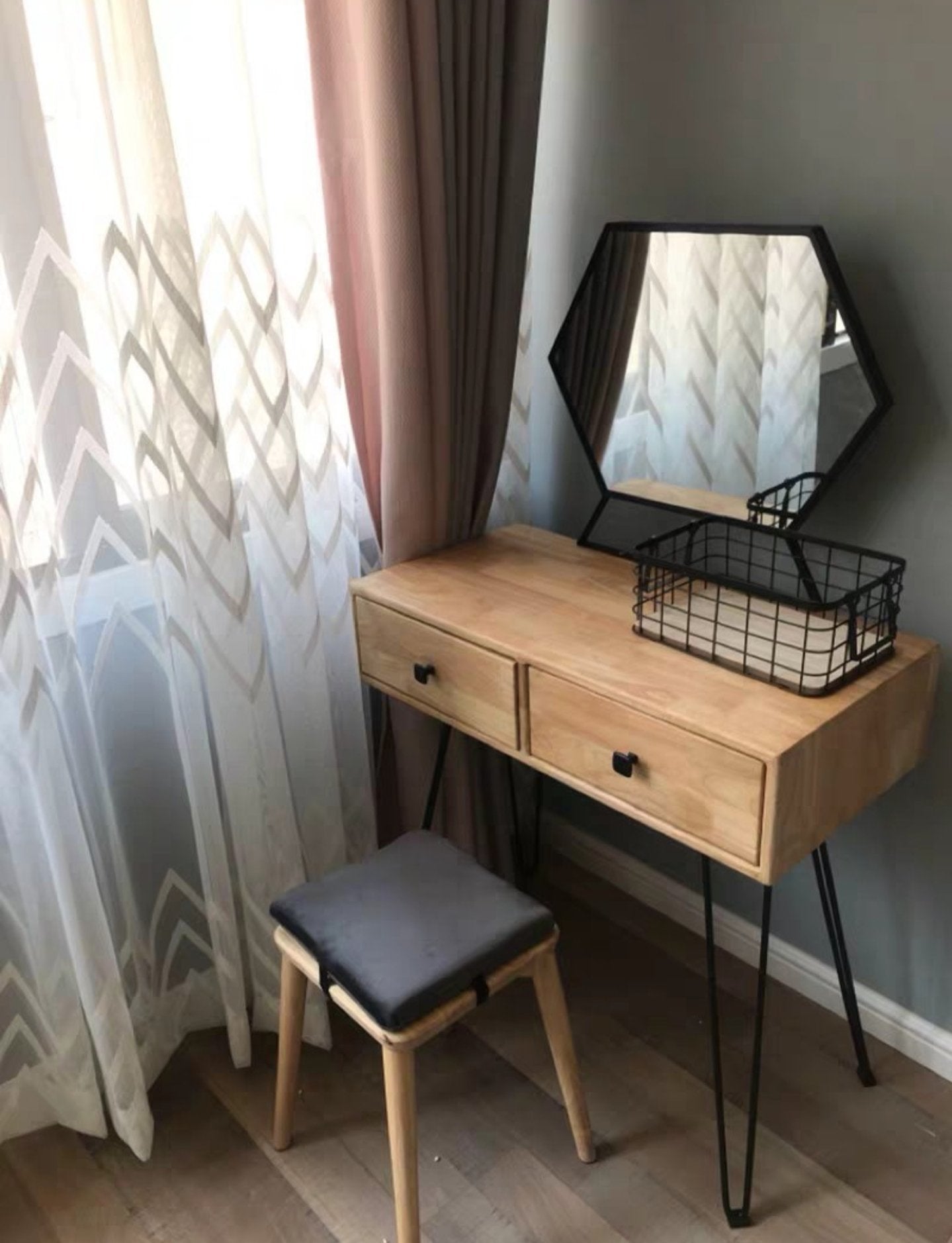 CHARLOTTE Vintage Scandi Solid Wood Vanity Table Set