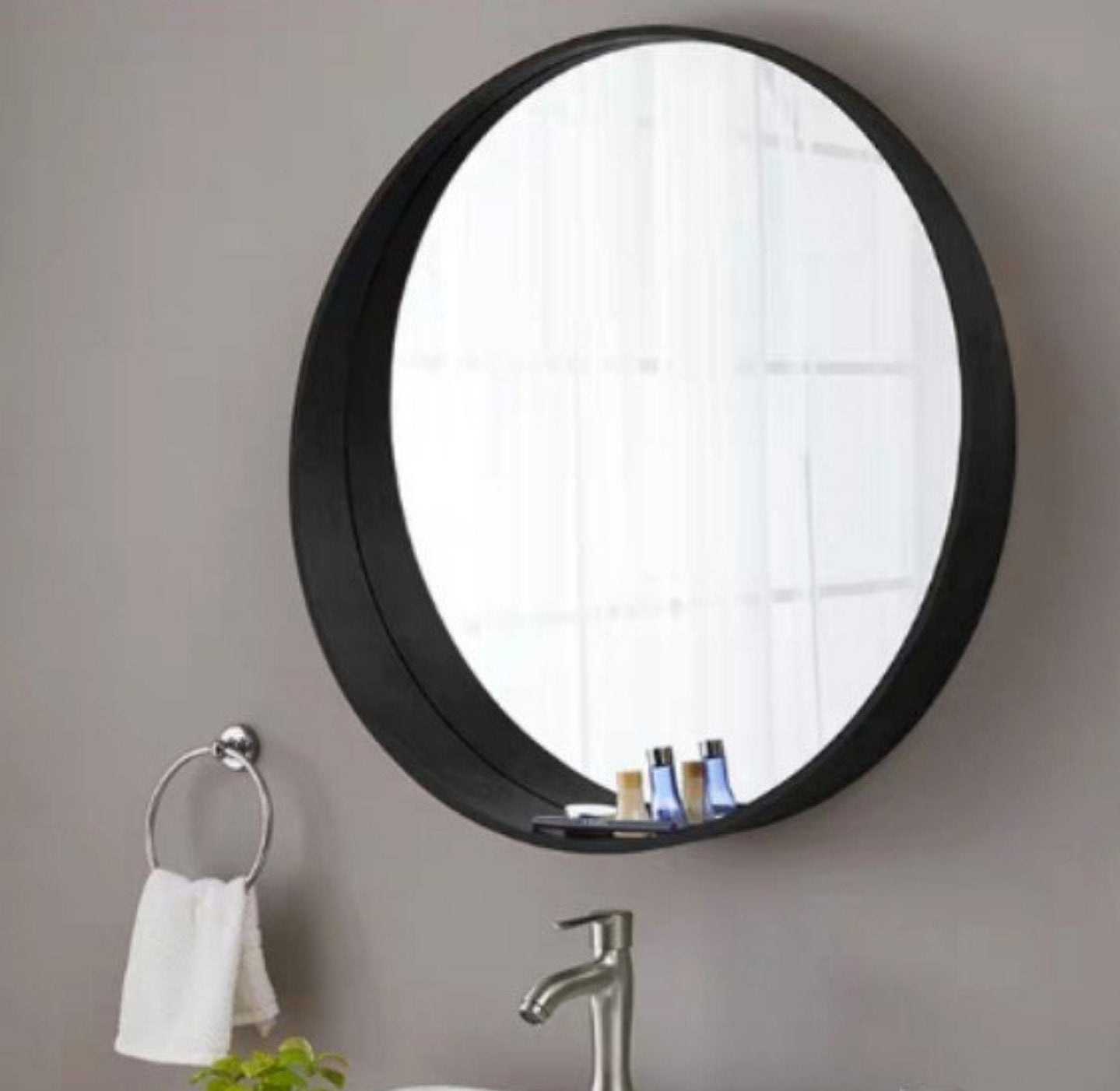 MARIAH Solid Wood Round Wall Mirror