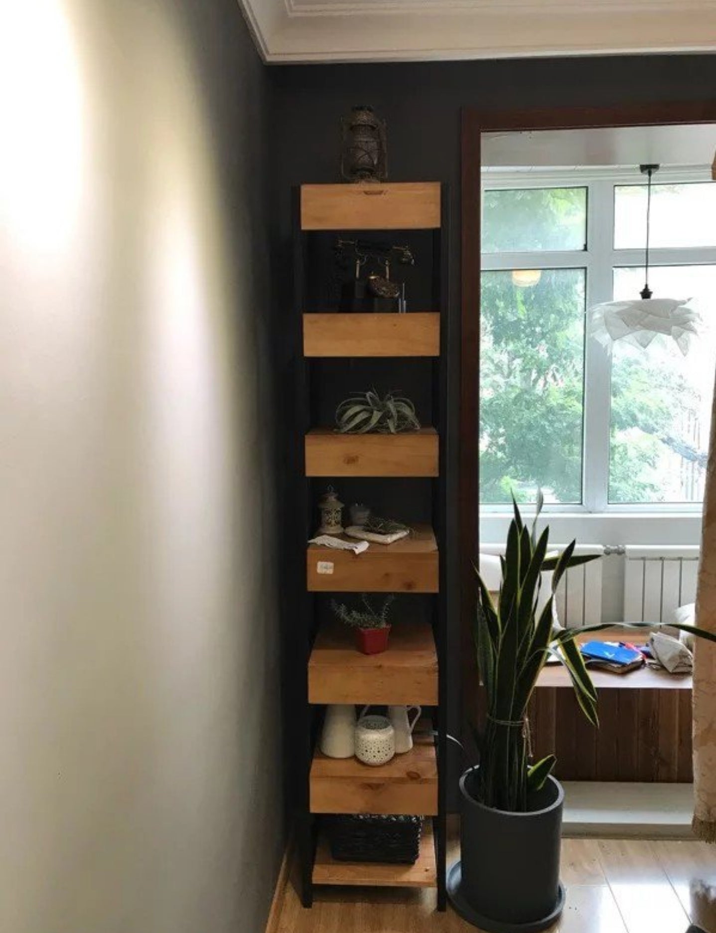 ELISE Industrial Solid Oak Shelf Display Bookcase Divider