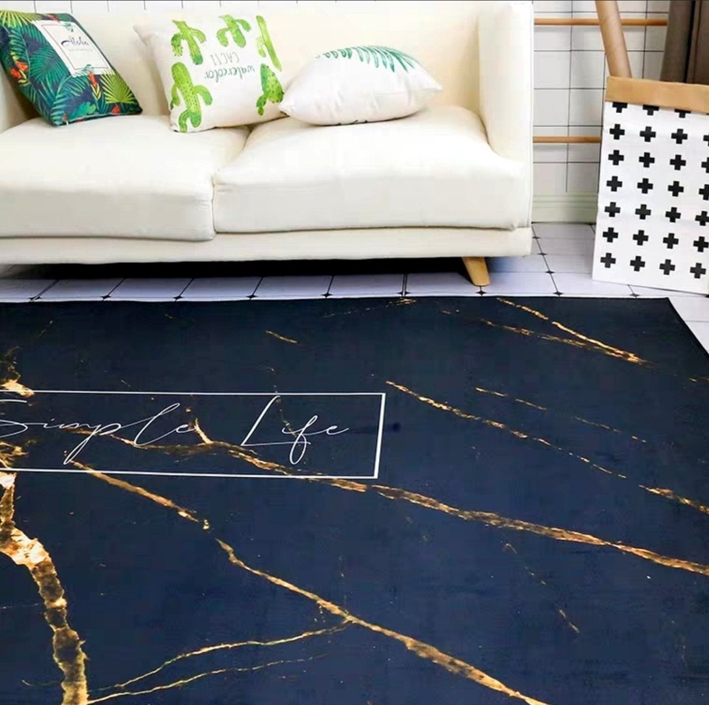 LYLA Modern Gold Marble Streaks Carpet