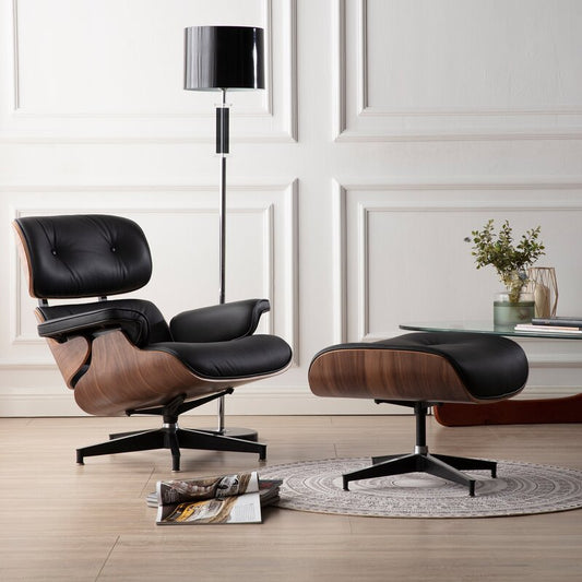 Nathalie Leather Chaise Lounge Chair with Ottoman