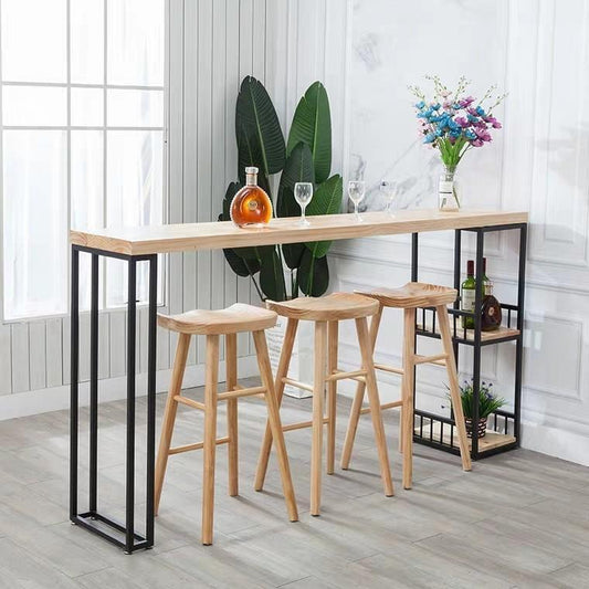 RESSE Modern Industrial Solid Wood Bar Table