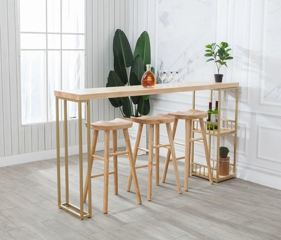 RESSE Modern Industrial Solid Wood Bar Table