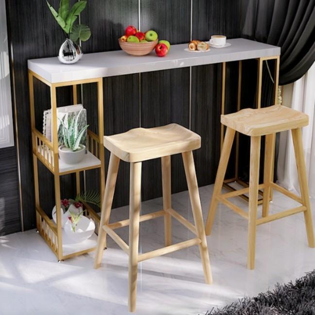 RESSE Modern Industrial Solid Wood Bar Table