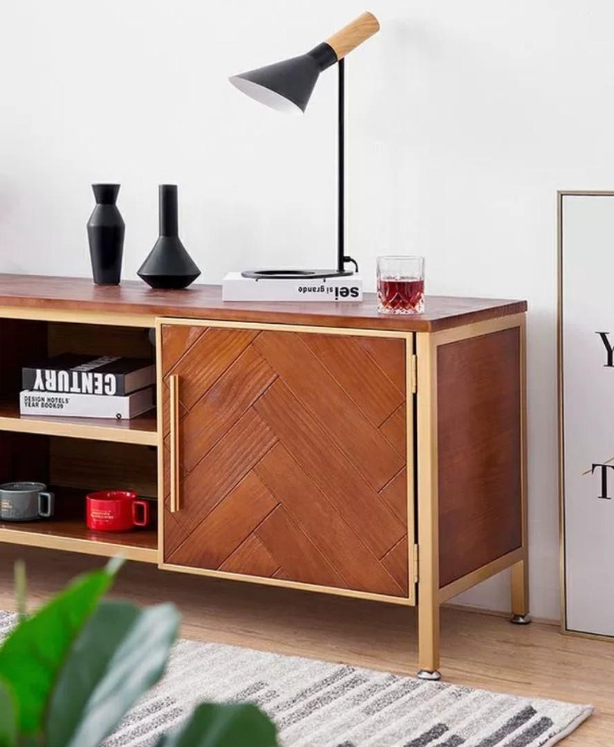 ADALYNN Rustic Herringbone TV Console