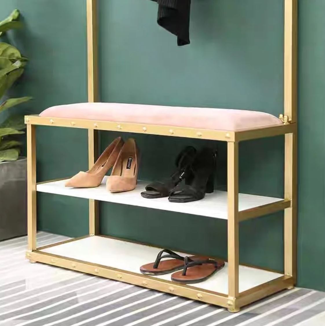 KIMBERLY Hallway Entry Ottoman Shelf / Wardrobe Stand